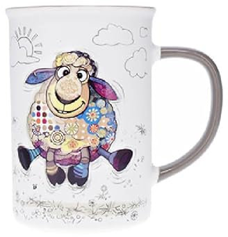 KIUB Tazza grande con animali, motivo pecora corta, in porcellana fine, capacità 360 ml