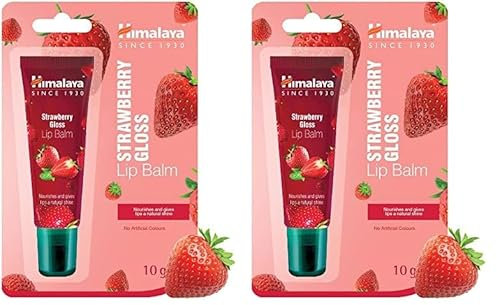 Himalaya Balsamo per labbra alla fragola lucido tubo lucido lucido per delicata sfumatura fragola 10g Confezione da 2, Strawberry Gloss 10g, Pacchetto