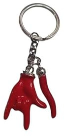 BLUSUPERSHOP 1 Schlüsselanhänger 9 cm 1 Horn und eine Hand Geweih rot Metall und Emaille Amulett Napoletano Glücksbringer, rot, One size