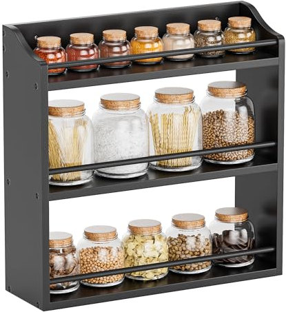 STELLSTAR portaspezie in bambù per montaggio a parete o da tavolo, ripiano a 3 livelli per organizer per bottiglie di condimento, porta medicinali (nero)