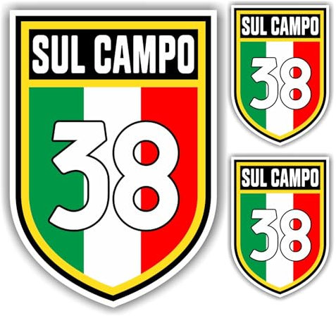 Adesivo Scudetto Juve tricolore 38 sul campo mod. 1 sagomato compatibile con Juventus Terza stella (2 ADESIVI DA 10 cm. OMAGGIO inclusi nel pacco) cm. 11