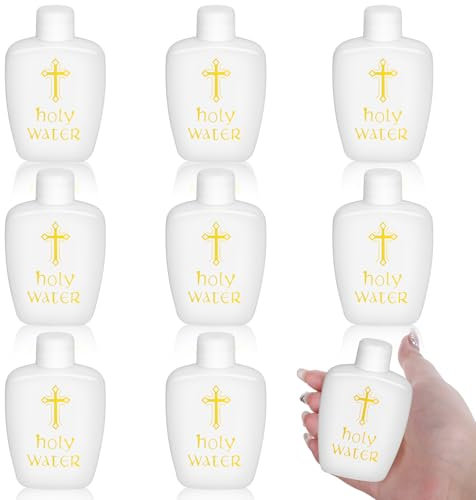 8 Pack 60ml/2oz Empty Holy Water Bottles with Gold Cross Plastic Holy Water Container Refillable for Church Christian Easter Halloween Baptism Christmas Party (60ml Bottles, 8)
