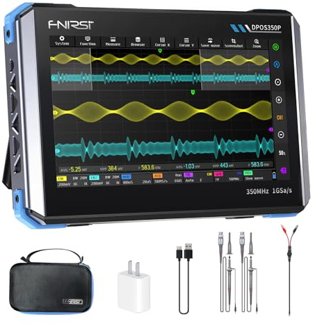 FNRSI DPOS350P 4-in-1 Oscilloscope, 350MHz Digital Phosphor Scope + 50MHz Signal Generator + 350MHz Spectrum Analyzer + 50MHz FRA, 1GSa/s, 7 Touchscreen, Portable Lab Analyzer with Fast Charging