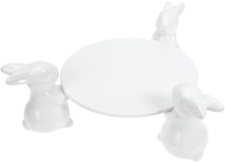 STOBAZA Tortenplatte aus Keramik mit Hasen Hochwertige Servierplatte für Desserts Snacks und für Feiern und Dekoration Weißes Geschirr für Ihre Tischgestaltung