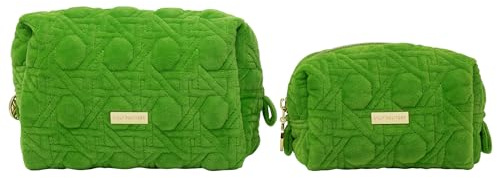 Lilly Pulitzer Goldfarbene gesteppte Reißverschlusstaschen, niedlicher Kosmetikkoffer für Damen, Reise-Kulturbeutel, kleine Tasche für Zubehör, 2er-Set, Make-up oder Toilettenartikel (Peninsula Green)