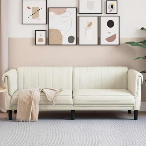 Massbinet Sofa 3-Sitzer Creme Samt Sessel Wohnzimmer Einzelsofa für Schlafzimmer