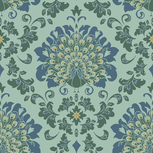 FLFK Peacock Wallpaper Peel and Stick Green Wallpaper Waterproof Removable Wall Paper for Bedroom Bathroom Shlef Cabinet Drawers Countertops Décor 40.6 x 325 cm
