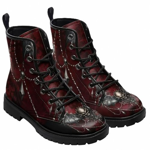 FQLGJMY Le Mie Donne Caviglia Stivali Goth Cranio Rosa Floral Fiamme Laccato Pelle Leggeri da Combattimento Intorno alla Piattaforma con Jeans Abbigliamento Moda Casual Viaggio Quotidiano Festa