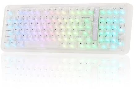 KiiBoom Phantom98 Lite 96% Kabellose Mechanische Gaming-Tastatur, VIA-Programmierbar, Cremefarbene Tastatur mit Dichtung, 8000-mAh-Akku, Hot-Swap, RGB, NKRO für Win/Mac (Klar, Mochi Schalter)