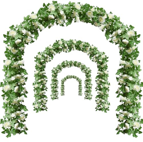 Bacucine Guirlande de Roses Artificielles avec Vignes 4 Pièces 8,5 m Guirlande de Vignes en Soie Fausse avec Feuilles Vertes pour Décoration de Mariage, Fête, Jardin, Arc, Maison
