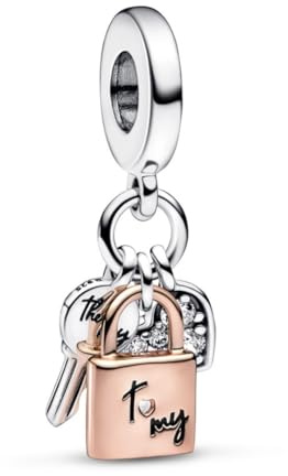 Key to my heart key lock and heart dangle charm. Compatible with Pandora and other similar sized charm bracelets