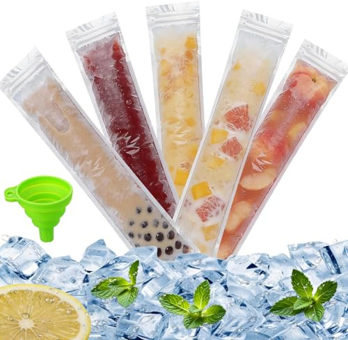 100 Stück Popsicle Taschen Eisformen Für Wassereis Tüten | DIY Eisformen Eis Am Stiel, Selbstgemachtes Eistüten, Wassereistüten Mit Siegel Für Joghurt, Saft & Smoothies, Mit 1 Trichter