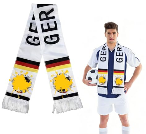 YEJAHY Fußball Fanschal 2026 WM Schal Nationalmannschaft - Hochwertiger Stadionschal mit Flaggen & Emblemen, Fanartikel Weltmeisterschaft, mit Fransen (Deutschland)