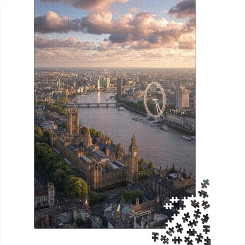 London Skyline Jigsaw Puzzle 1000 Pieces Recycled Paper for Adults Thames RiverPuzzle Impossible Hard Challenging Home Activity Fun Present & Activity 52x38cm/1000pcs