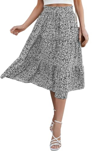 Olasfa Jupe Mi Longue Femme Été Taille Elastique Jupe Longue Femme | Jupe Femme Bohème Taille Haute Décontractée L'été Plage