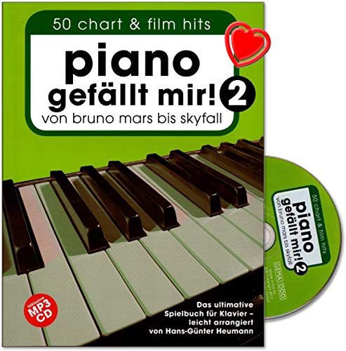 Piano gefällt mir! 50 Chart und Film Hits - Band 2 - von Bruno Mars bis Skyfall. Das ultimative Spielbuch für Klavier - arrangiert von Hans-Günter Heumann - mit CD und bunter herzförmiger Notenklammer