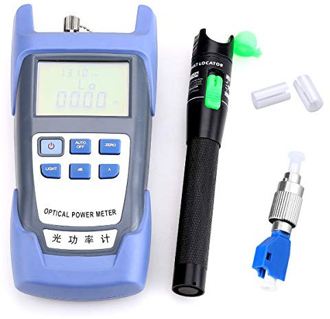 20KM Fiber Optical Power Meter with Aluminum Visual Fault Locator and FC-LC Adapter Fiber Optic Cable Tester Checker Test Tool for CATV Telecommunications Engineering Maintenance
