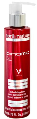 abril et nature - Crème Cheveux Bouclés, Dinamic Curl Cream, Crème Coiffante avec Fixation Forte, Protection Chaleur Cheveux, Définition et Réparation, Crème Sans Rinçage, 200 ml