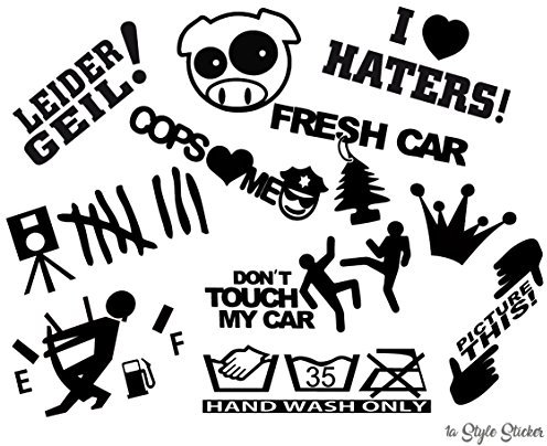 Autoaufkleber Set 11 Motive Haters, LEIDER GEIL, BLITZER, Hand WASH ONLY OEM Aufklebr Tuning Sticker Autoscene