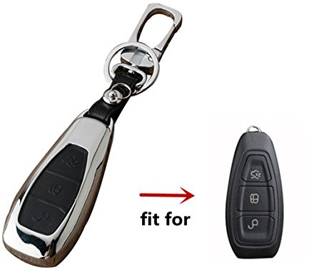 Happyit Zinc Alloy + Leather Car Key Cover Case for Ford Smart/Folding Focus Mondeo Edge Fiesta Kuga Mondeo MK4 Fiesta Fusion Escort Ecosport Car Key (A Black)