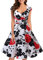 Bbonlinedress Robe Femme de Soirée Cocktail Vintage Femme Chic Courte pour Mariage Invité Gala Fête Témoin Anniversaire Col Carré Red Flower S