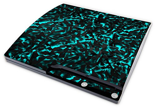 Skins4u Aufkleber Design Schutzfolie Vinyl Skin kompatibel mit Sony PS3 Playstation 3 Slim Konsole Shattered Black Blue