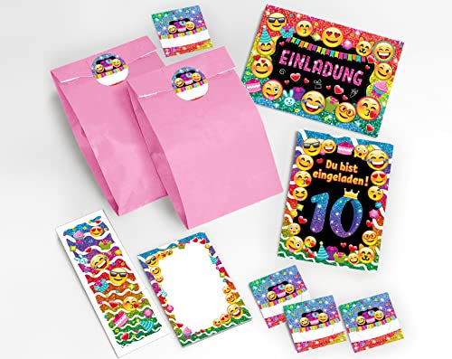 12 Einladungskarten 10. Geburtstag Mädchen Einladung zehnte Kindergeburtstag Einladungen zum Geburtstag incl. 12 Umschläge, 12 Tüten / hellrosa, 12 Aufkleber, 12 Lesezeichen, 12 Notizblöcke