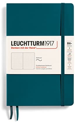 LEUCHTTURM1917 359679 Notebook Paperback (B6+), Soft Cover, 123 Numbered Pages, Pacific Green, Dotted