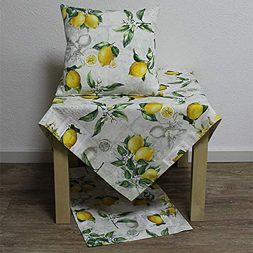 Hossner Tischläufer Zitrone Frucht weiß gelb 50x150 cm 100% Baumwolle