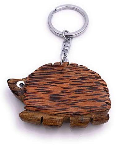 H-Customs Igel niedlich Holz Edel Handmade Schlüsselanhänger Anhänger