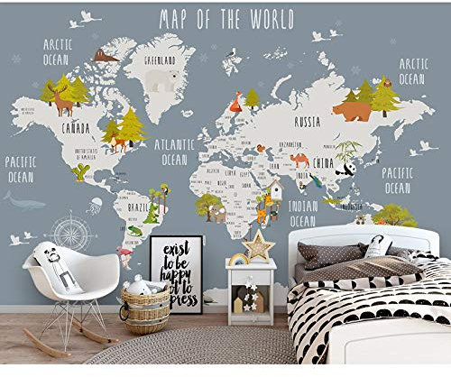 Fototapete 3d effekt Kinder Tapeten Aufkleber Cartoon Weltkarte Fototapete Wandbild 3D Kinderzimmer Schlafzimmer Selbstklebende Vinyl/Seide Tapete-400X280CM