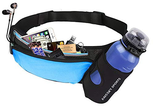 HAISSKY Trinkgürtel Verstellbar Gürteltasche Reißverschlusstaschen Hydration Band mit Wasser Flaschen 175 ml, Hüfttasche zum Joggen, Wandern, Radfahren Trinkgürtel Hüfttasche für 6.8 Zoll Smartphones