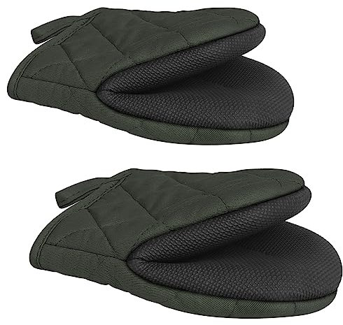 1 Pair Short Oven Mitts - Silicone Kitchen Oven Gloves High Heat Resistant 500℉, Mini Oven Mits with Non-Slip Grip Surfaces and Hanging Loop for BBQ, Baking, Cooking and Grilling (Grey)