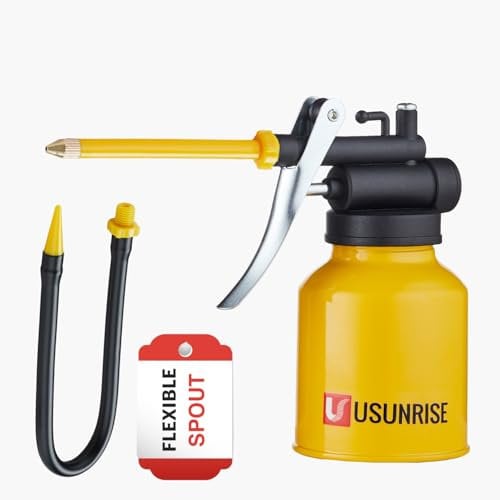 USUNRISE Multipurpose Metal Oil Can, 8 oz. Yellow, 2 Spouts, Anti-Rust, 120g, Perfect for Tight Spaces, Home, Auto & Machinery