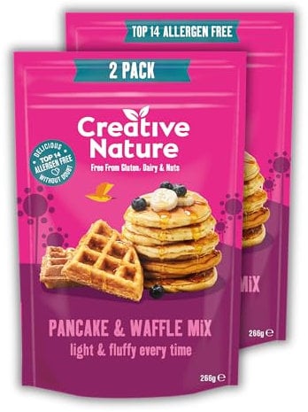 Gluten Free Pancake & Waffle Mix (2 x 266g) | Creative Nature Vegan Pancake Mix | Nut Free, Dairy Free | Top 14 Allergen Free | 2 Pack