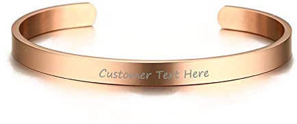 Personalised Cuff Bracelet Stainless Steel Inspirational Bracelets Free Custom Engraved Name Mantra Text Bangle Open Cuff for Men Women For Christmas,New Year,Friendship,Width 6mm,Rose Gold