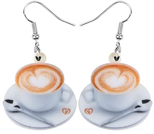 DOWAY Acrylic Charm Coffee Cup Spoon Eiffel Tower Earrings Drop Dangle Jewelry Fashion Decoration for Women Girls Funny Party Gifts (White)