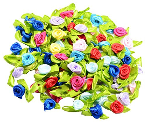 U/K 100PC Mini Satin Ribbon Rose Bud Blume MIT GRÜNEN BLÄTTERN NÄHEN Applique Craft DIY Dekoration Robust und praktisch