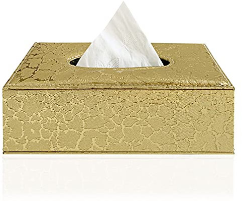 Stilvoller PU-Leder-Taschentuchhalter, Moderner Rechteckiger Serviettenhalter Pumping Paperchase Dispenser (Golden Lightning)