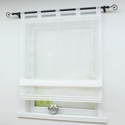 GOLDION 1 Stück Raffrollo mit Schlaufen Gardinen Küche Raffgardinen Transparent Schlaufenrollo Vorhänge Rollos Voile Transparent Vorhang Modern Voile Raffrollo (BxH 100x155cm, Weiß)