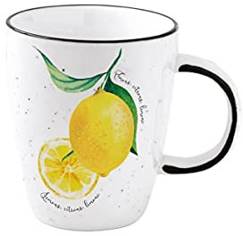 EASY LIFE Becher, Tasse AMALFI ZITRONEN weiß gelb 350ml aus Porzellan