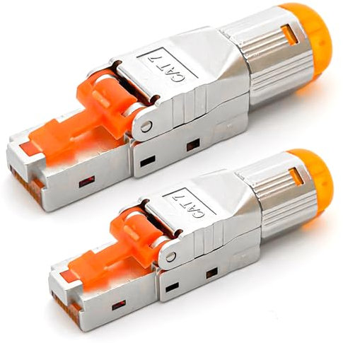 HB-DIGITAL 2x CAT 7 RJ45 Stecker für starre Ethernet LAN Verlegekabel – werkzeuglos feldkonfektionierbar STP vollgeschirmt mit 50µ vergoldete Kontakten 10Gbit/s High-Speed Connector