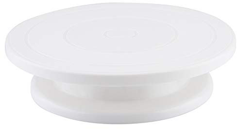 Plato Giratorio para Tartas - Soporte con Base Antideslizante para Decoración de Pasteles, Galletas, Magdalenas - Herramientas de Hornear (Blanco)