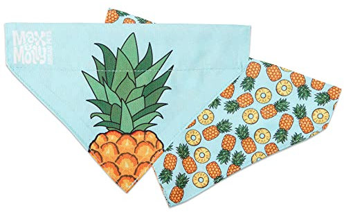 Max & Molly Wendehalsband Bandana für Hunde & Katzen, weicher Stoff, ohne Binden, Halsband gleitet durch obere Schlaufe (Ananas, XS-S)