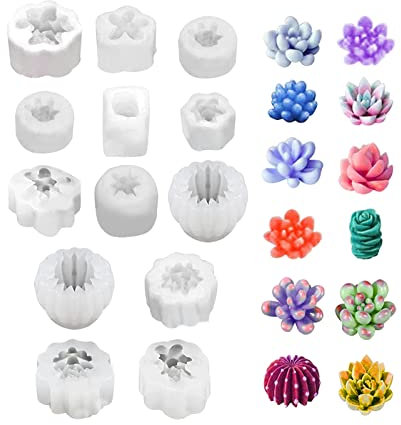 YWNYT 13 Stück Sukkulenten-Silikonformen, Kaktus-Kerzenformen, Silikon Kerzenformen, DIY Harzguss, 3D-Form für die Herstellung von Wachsformen, Süßigkeiten-Polymer-Ton, Wachs, Mini-Seife
