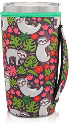 Neoprene Insulated Sleeves Cup Cover Holder Compatible with 20oz Tumbler Cup, 20oz YETI Rambler, SUNWILL, RTIC, Trenta, Most iced coffee cups (Sloth on the branch)
