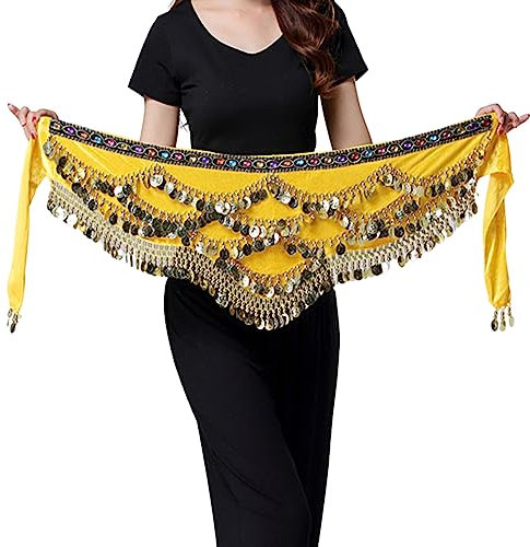 Aatpuss Damen Bauchtanz Gürtel,Bauchtanz Hüfttuch,Bauchtanz Münztuch,Damen Profi Bauchtanz Hüfttuch mit Münzen,für Bauchtanz,Lateinamerikanische Tänze(Gelb)