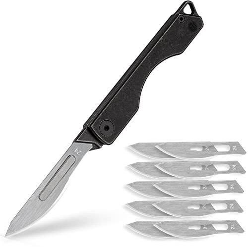 KeyUnity KK01 Titanium Klappmesser, Utility EDC Taschenmesser mit #24 austauschbarer Klinge, für die Jagd im Freien, Camping, Angeln, Wandern für Männer und Frauen (PVD Schwarz)