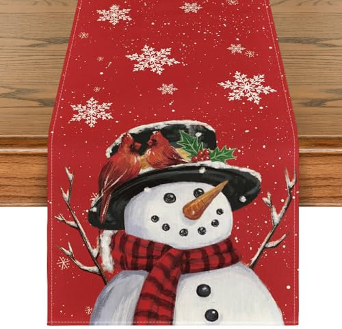 Artoid Mode Rot Schneemann Baumzweige Weihnachten Tischläufer, Winter Küche Tisch Dekoration Drinnen Urlaub Party Dekor 40x140 cm