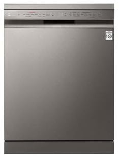 LG DF365FPS Freistehende Spülmaschine, Serie 3, 14 Stellen, QuadWash-System mit 4 Armen, Dampfsprüher TrueSteam, automatische Türöffnung, 3. Besteckkorb, WLAN, Grau